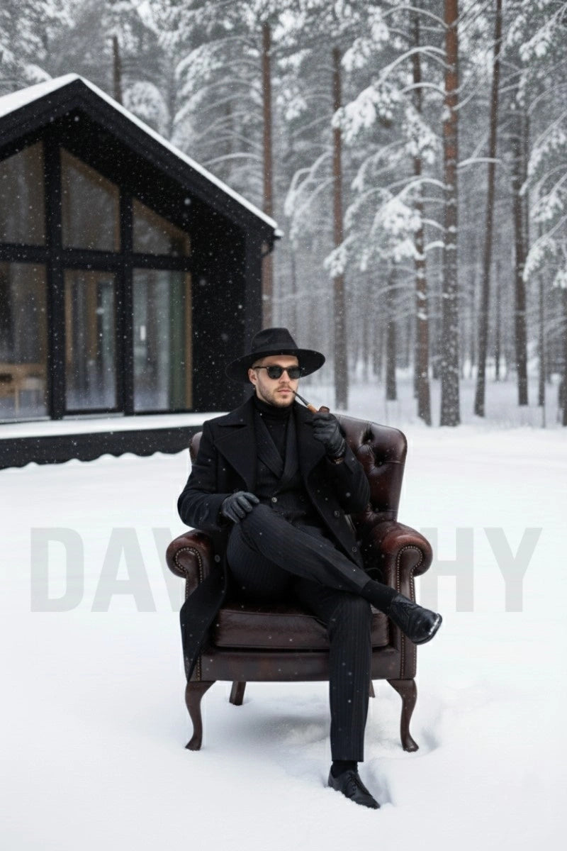 Men Black Overcoat-Front