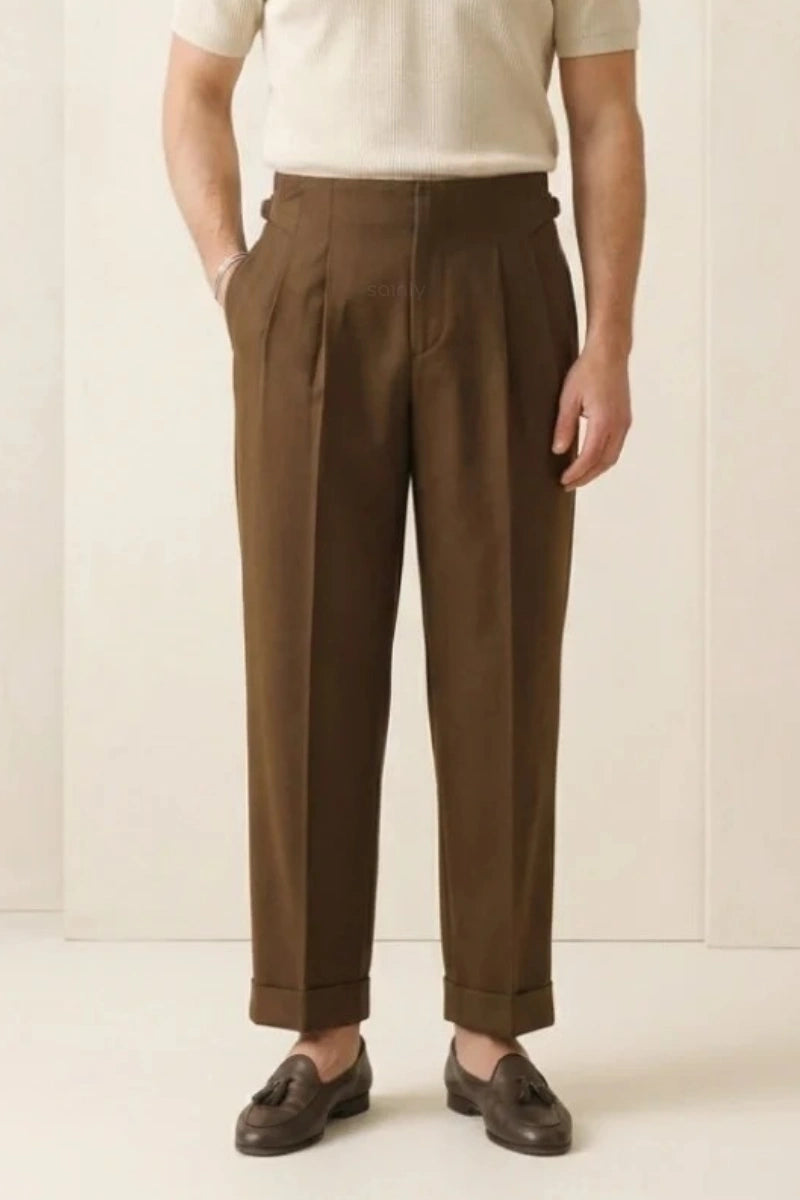 mens brown pleated dress pants Vintage for Men and Elegant Cocktail Wear Trousers – DAVANCHY Color:Same as in Picture Plus Size Boho Cotton casual looks structured knit