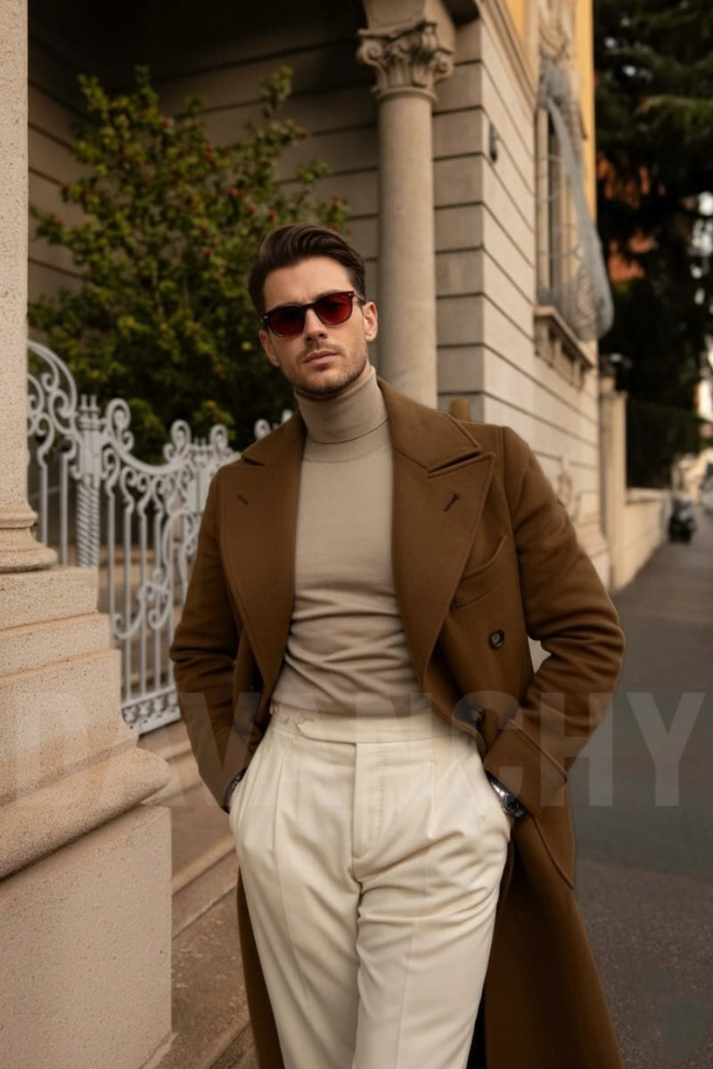 Men Brown Long Coat-Front