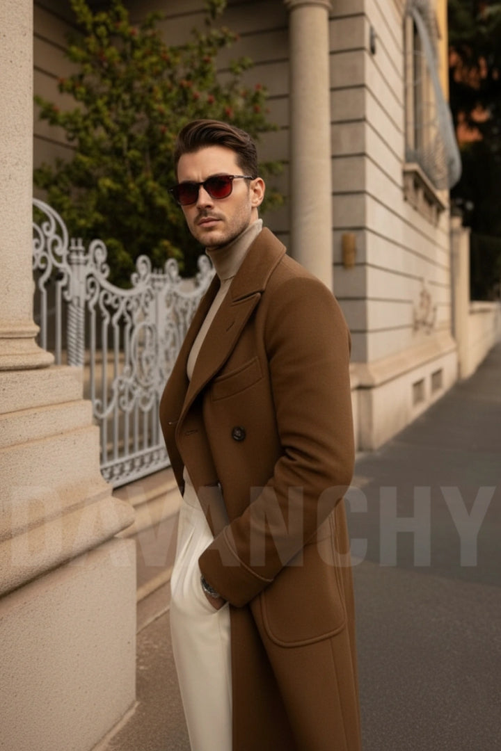 Stylish Formal Brown Overcoat For Men-Side