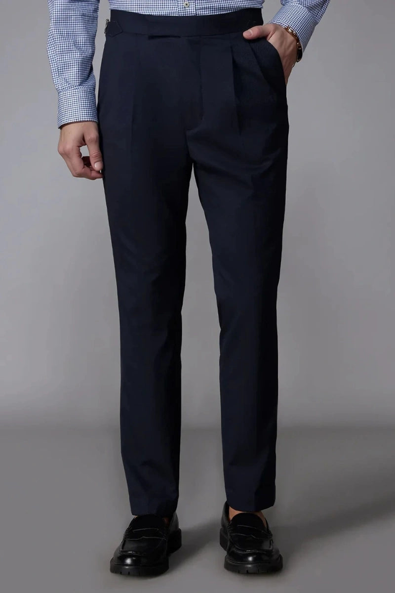 Men Navy Blue Gurkha Formal Trouser