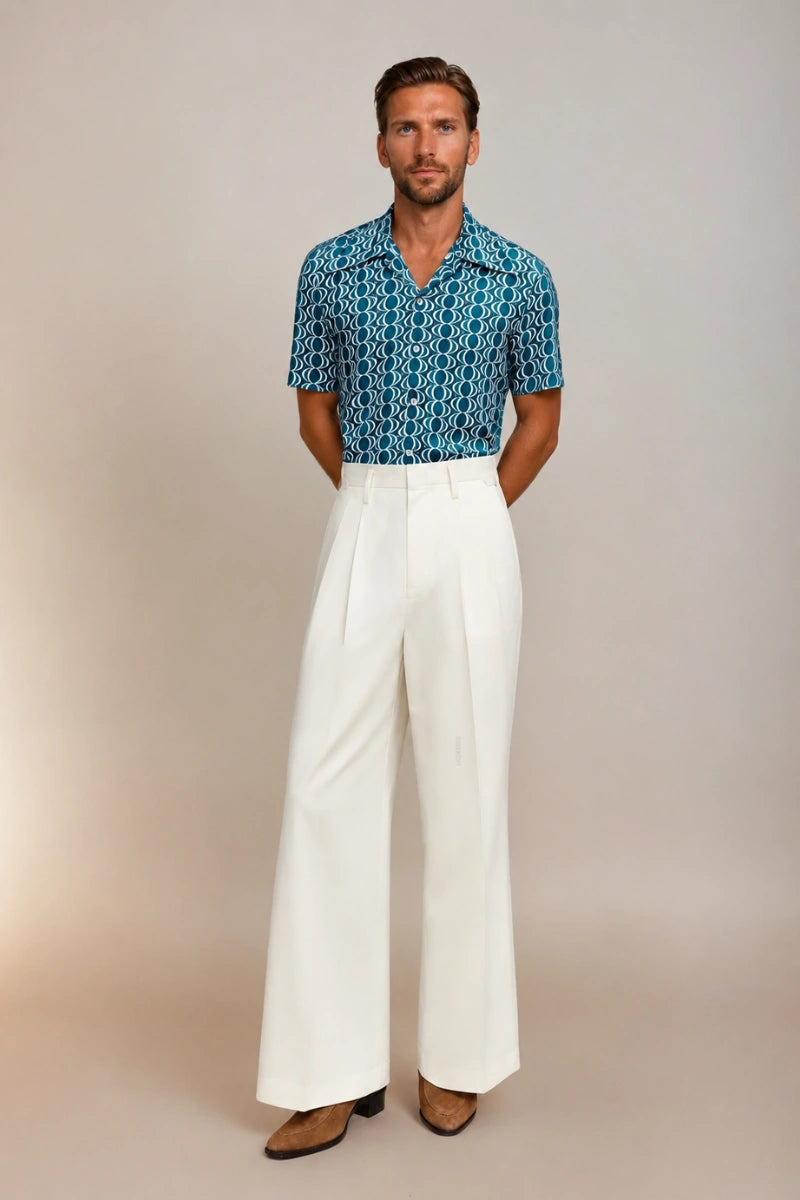 Men Off White Bell Bottom Flared Pant – Wide Leg Casual Formal Wear