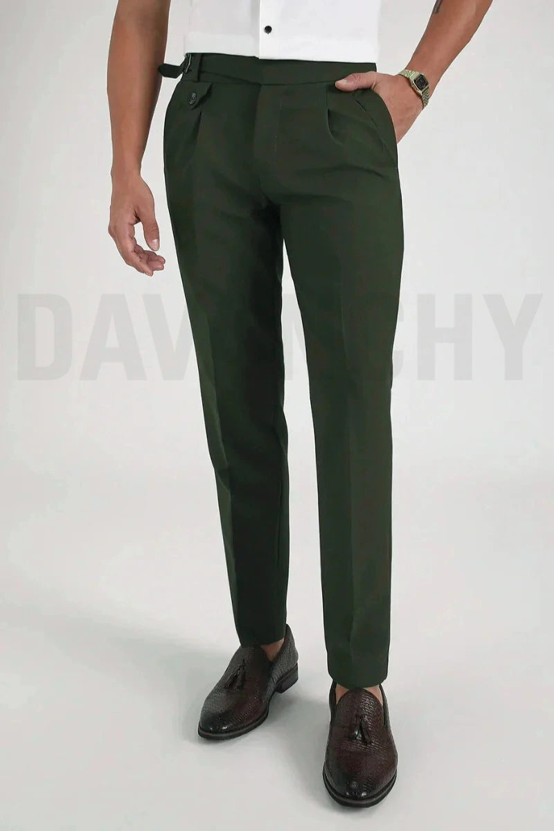 Men Olive Green Pleated Gurkha Pant for Business and Evening Event