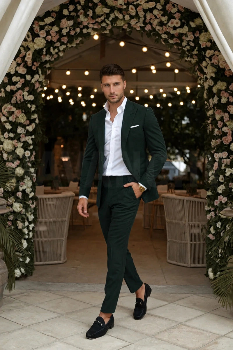Buy Men Pine Green Two Piece Formal Suit