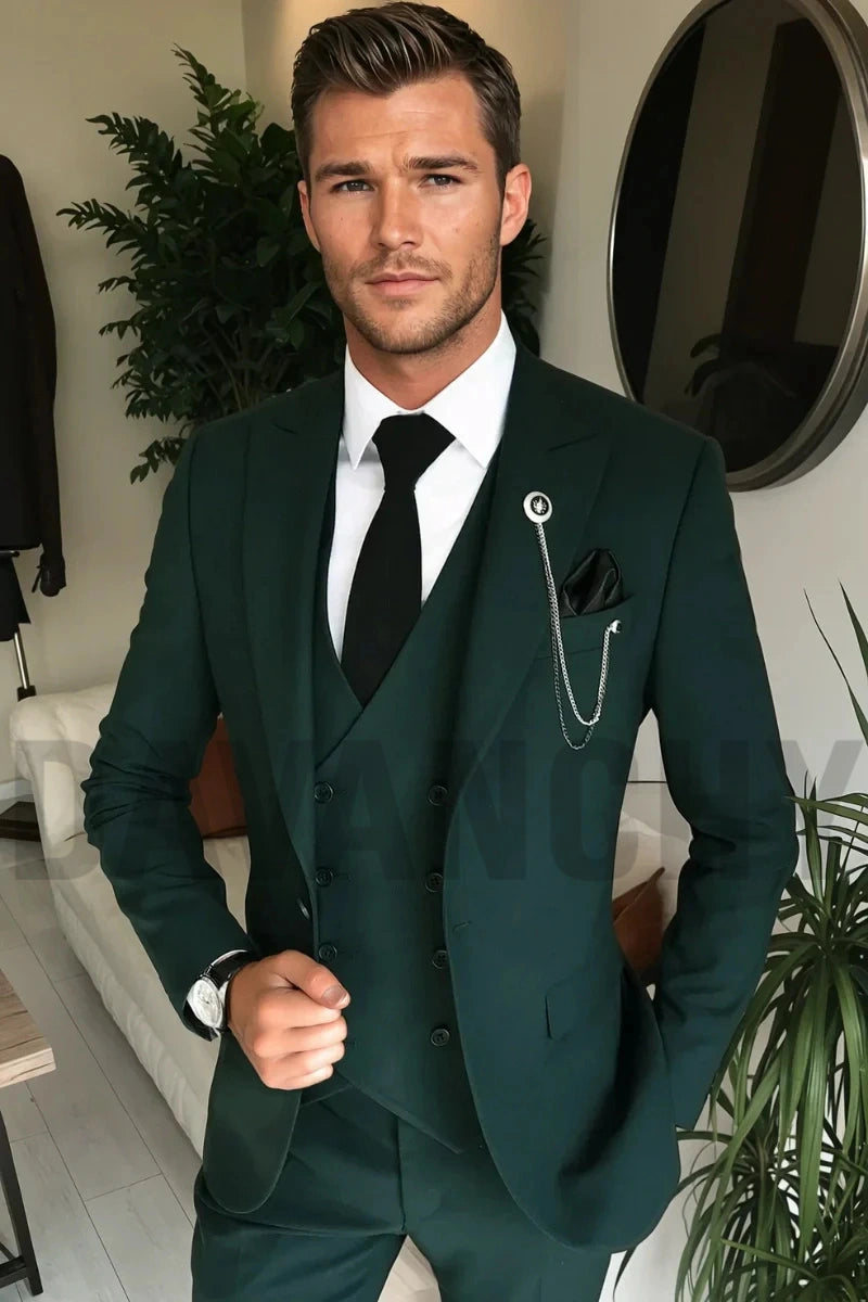Men Teal Green Three-Piece Suit Stylish Wedding Wear DAVANCHY Men Teal Green Three-Piece Suit Stylish Wedding Wear DAVANCHY