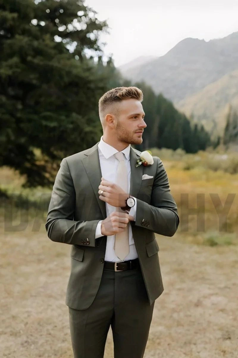 Olive Green Groom Suit For Men – Two Piece Wedding Wear Attire