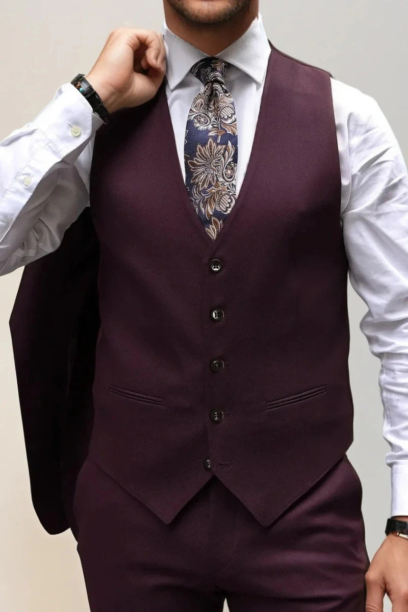 Men’s slim fit wine waistcoat for formal wear