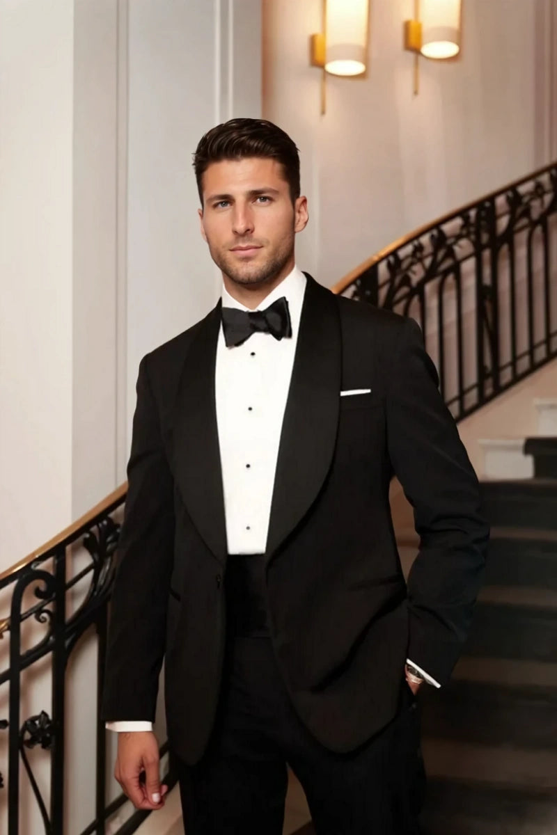 Men's black premium tuxedo blazer for wedding and groom wear