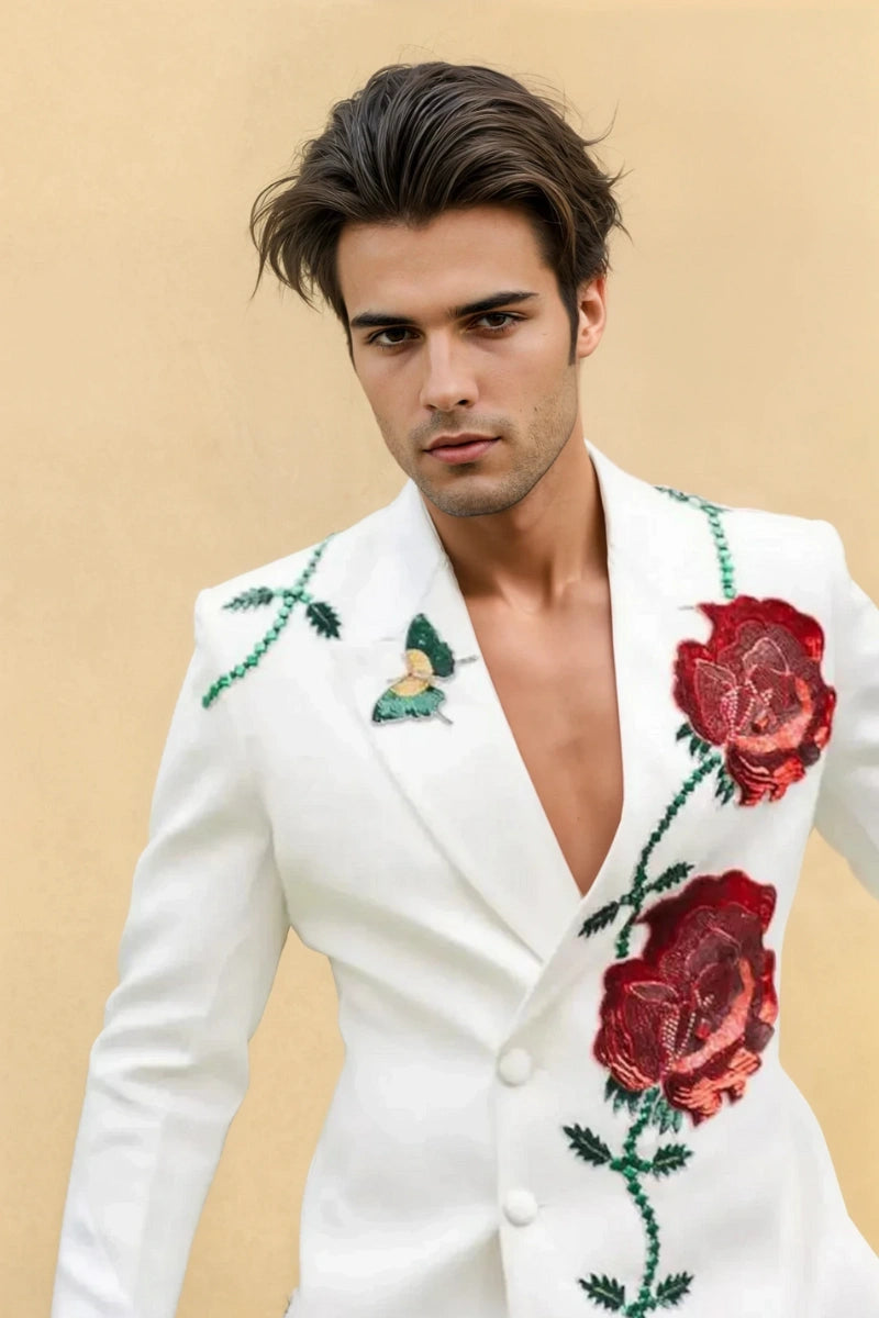 Elegant White Designer Blazer with Embroidery