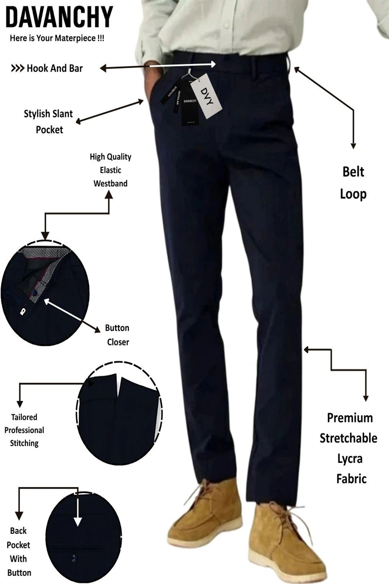 Men Navy Blue Formal Pant