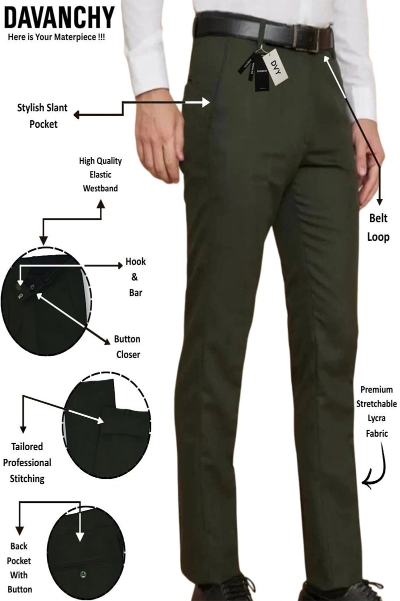Men Olive Green Formal Pant-Front