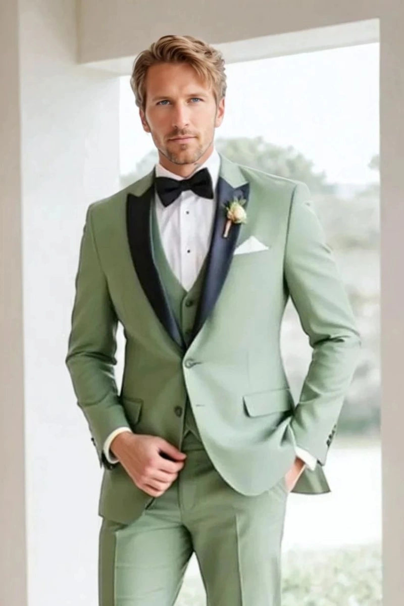 Elegant Sage Green Three Piece Suit-Front