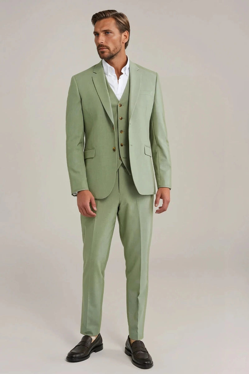 Sage Green Three-Piece Bespoke Suit-Front