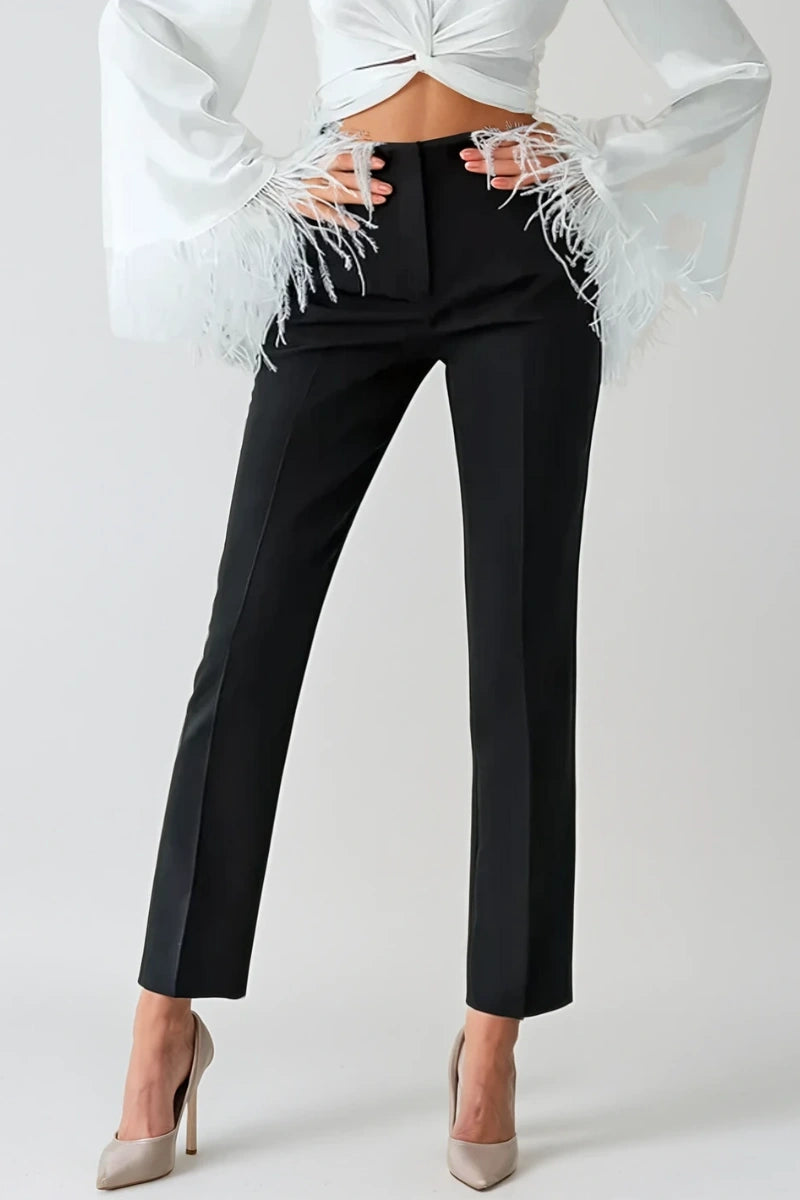 Women’s classy office trousers with belt loops and flat front design