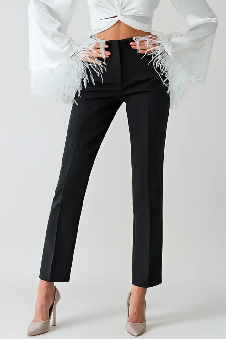 Women’s classy office trousers with belt loops and flat front design