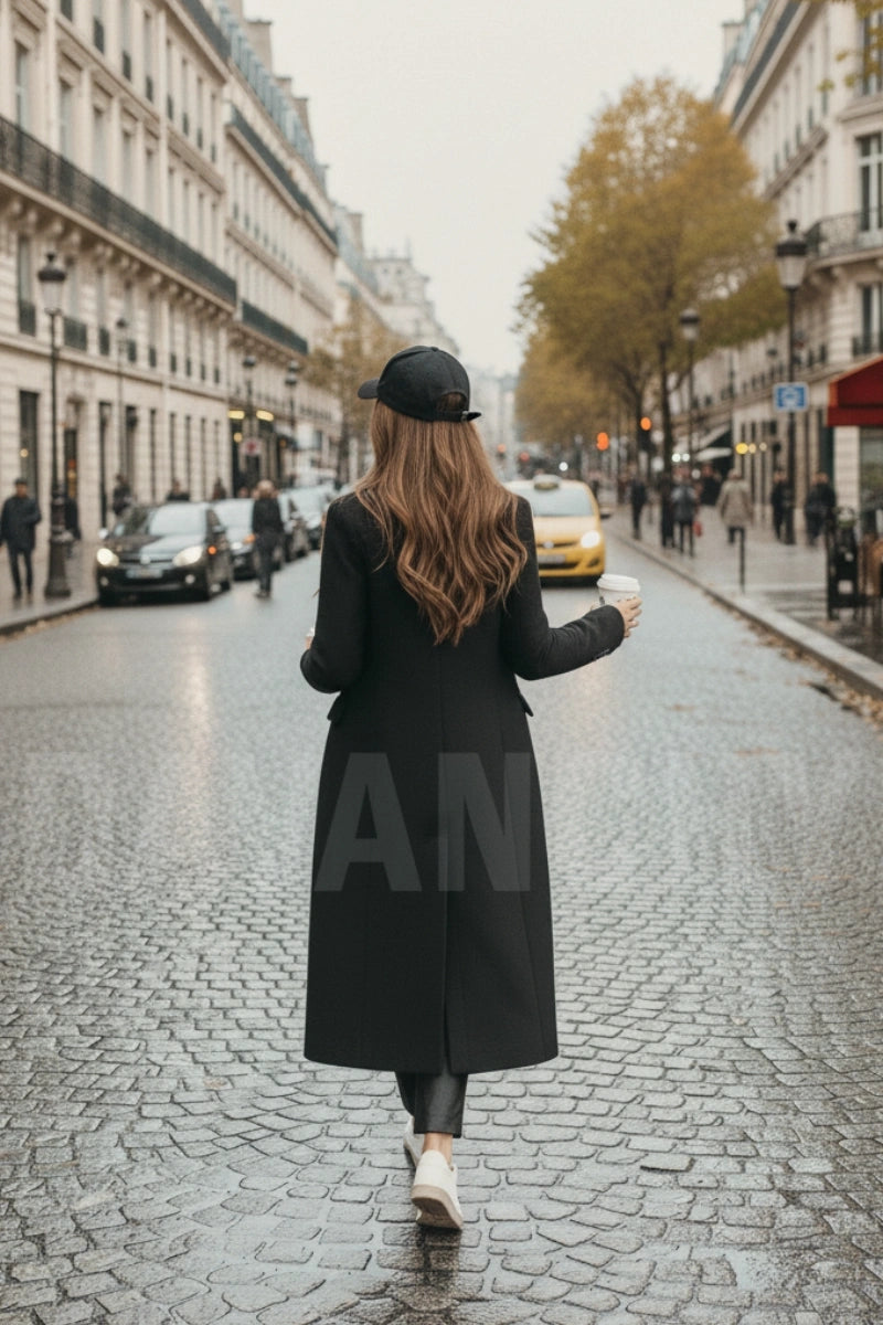 Women Stylish Long Coat Winter Events Wear-Back