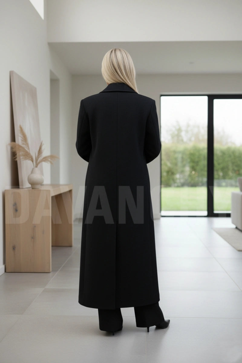 Women tweed long coat-back