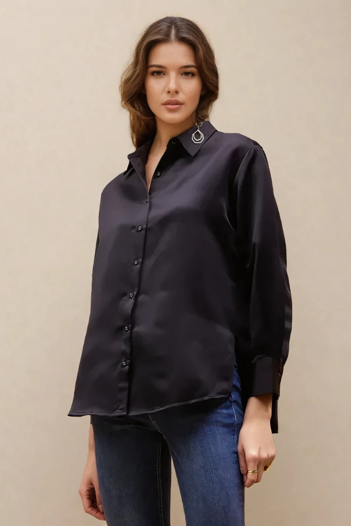 Black Satin Shirt For Women Elegant Casual Shirt Stylish Beach Shirt