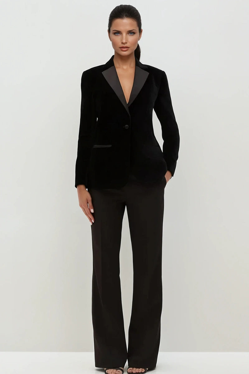 Stylish formal black velvet blazer for women, perfect for business events
