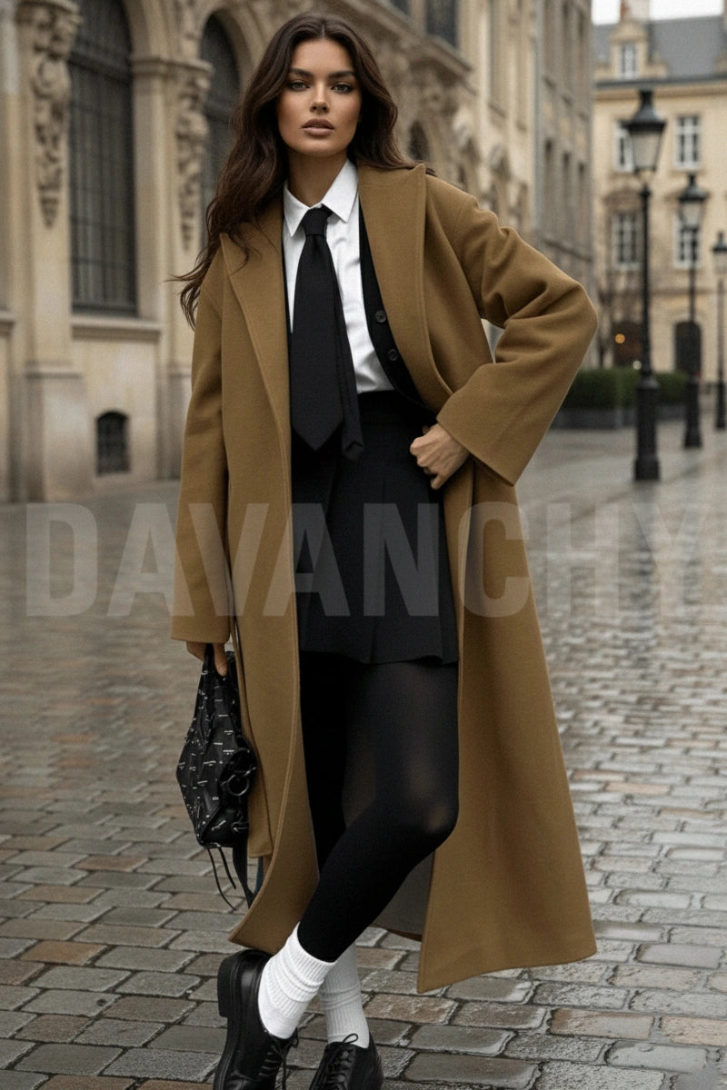 Women wool long overcoat for winter casual wear - front