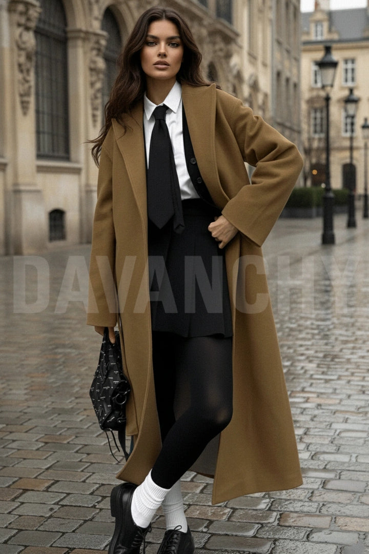Women wool long overcoat for winter casual wear - front