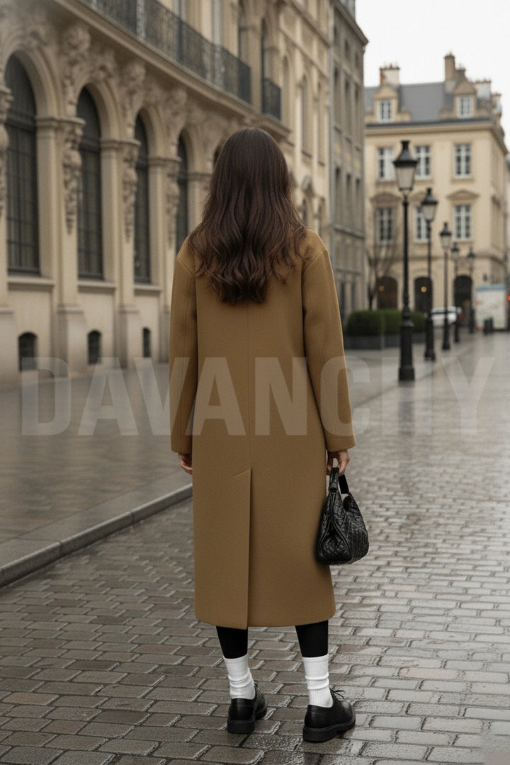 Women tweed long coat-back