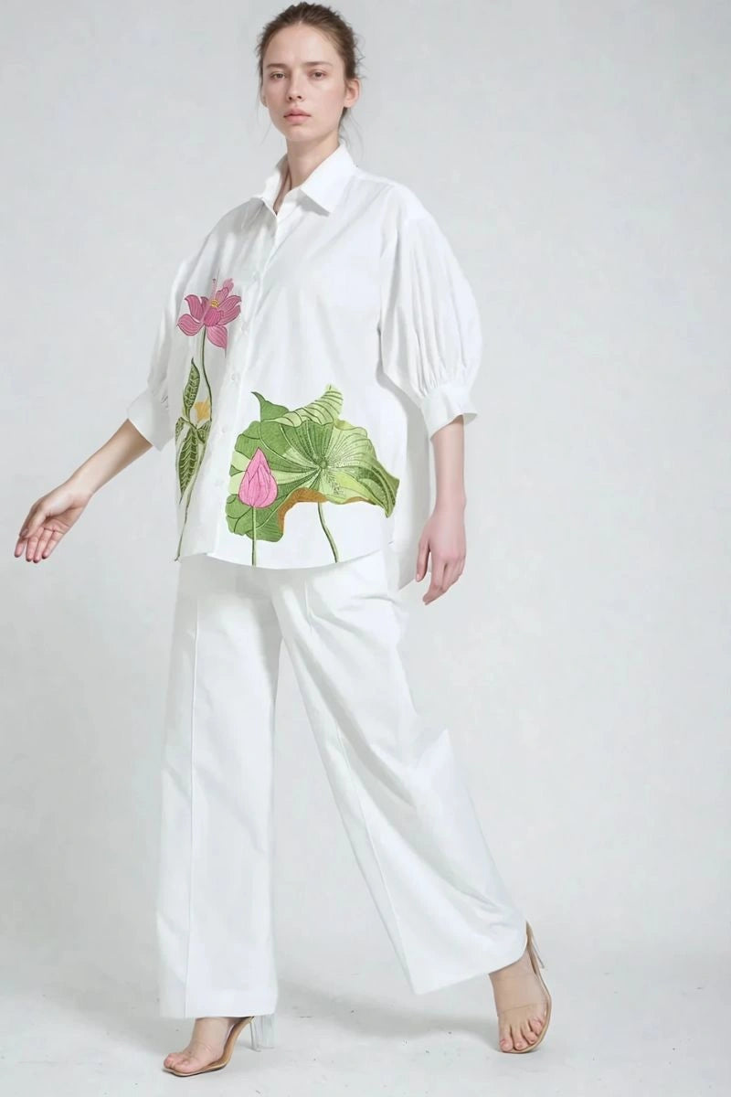 Women’s designer co-ord set with floral embroidery – summer party wear