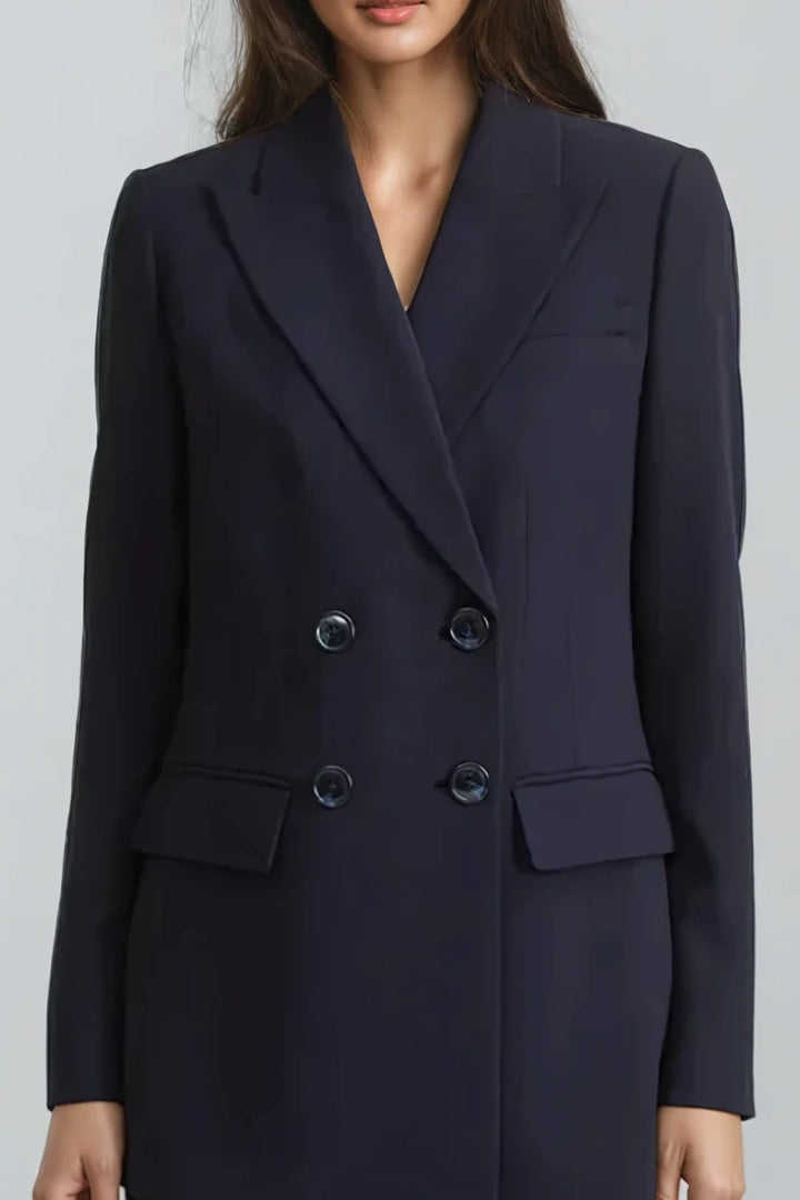 women double-breasted peak lapel blazer with smooth finish