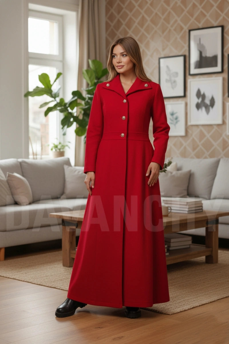 Women tweed long overcoat - front