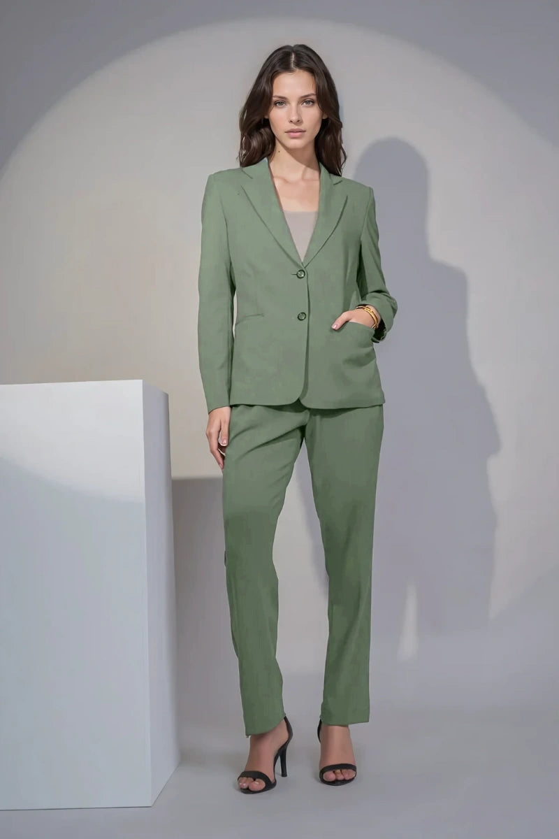 Women Formal Sage Green Three-Piece Suit Elegant Office And Event
