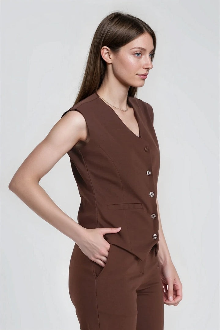 Brown tailored waistcoat for women – part of three-piece business suit
