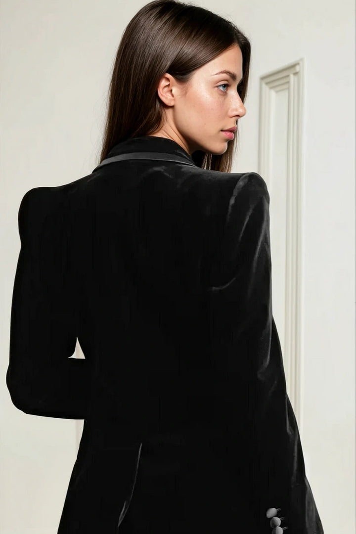 Black velvet blazer and pants for women