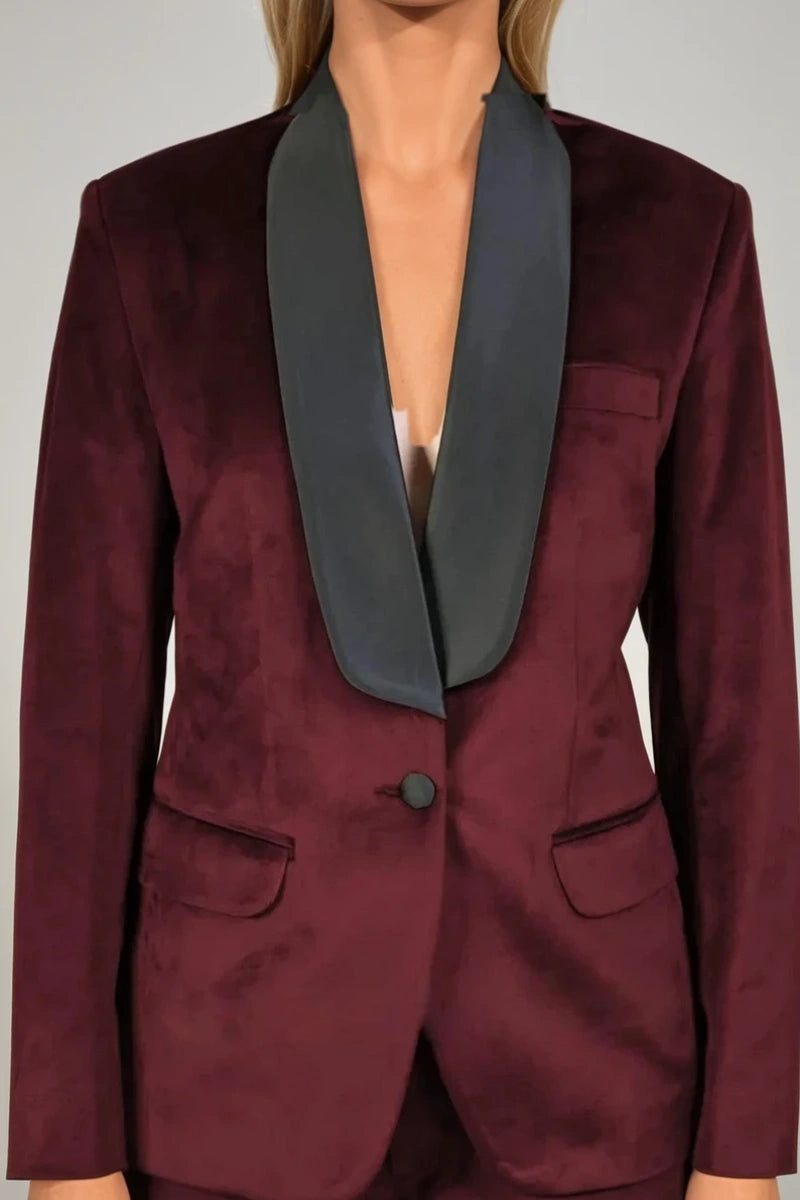 Women Wine velvet Two Piece Suit