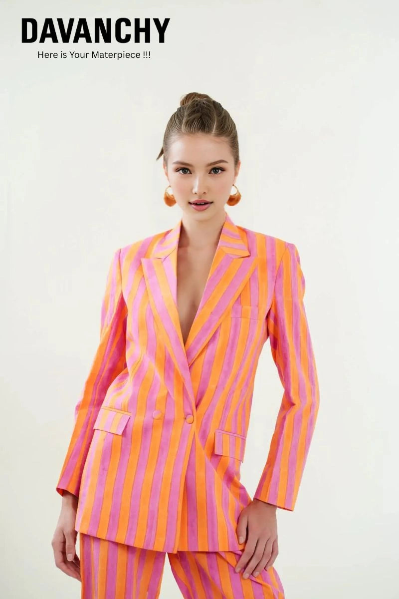 Wooden block print detailing on cotton blazer