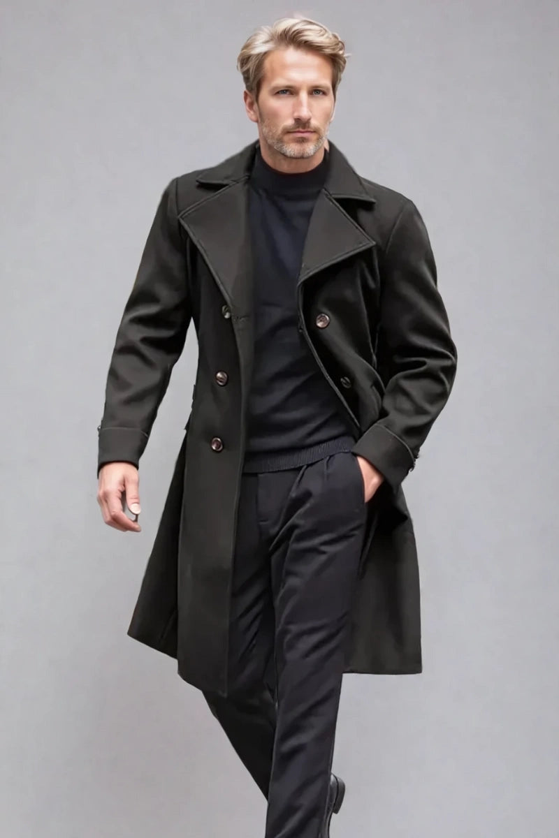Long Black Trench Coat for Men