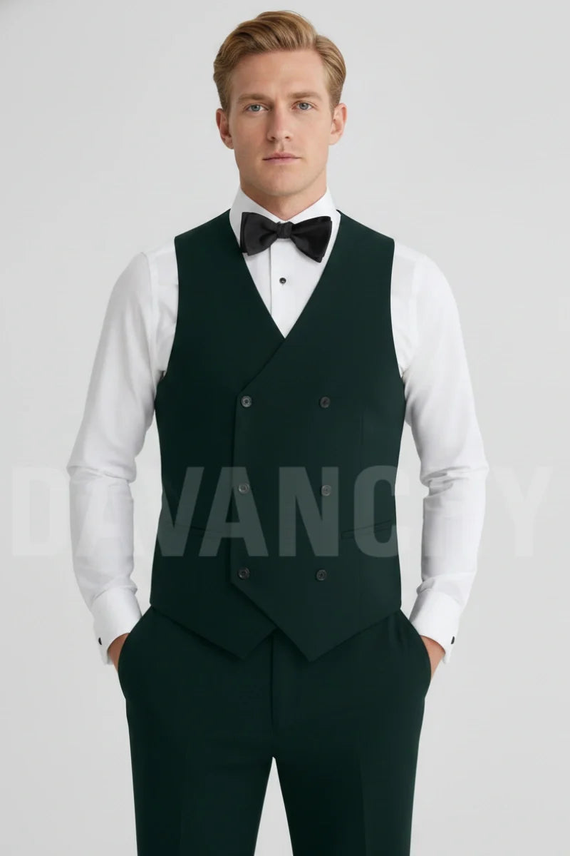 Men Emerald Green Wedding Wear Waistcoat-Front