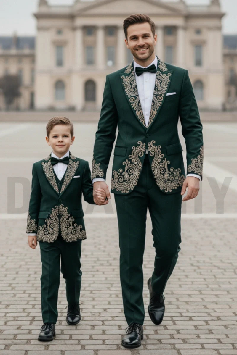 Father son duo matching emerald green suit-Front
