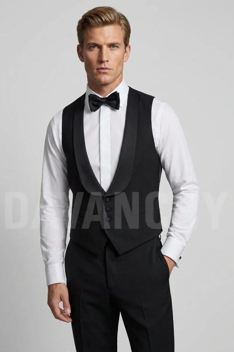 Black tuxedo waistcoat for men-Front