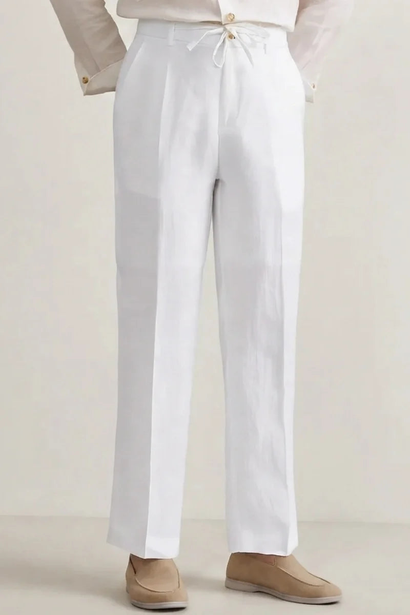 Men White Linen Drawstring Trouser (Front)  
