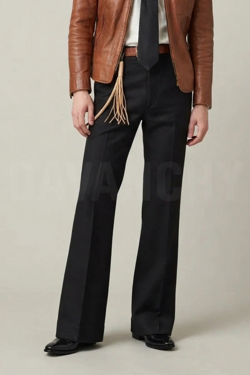 Men Black Formal Classic Vintage Bootcut Pant-Front