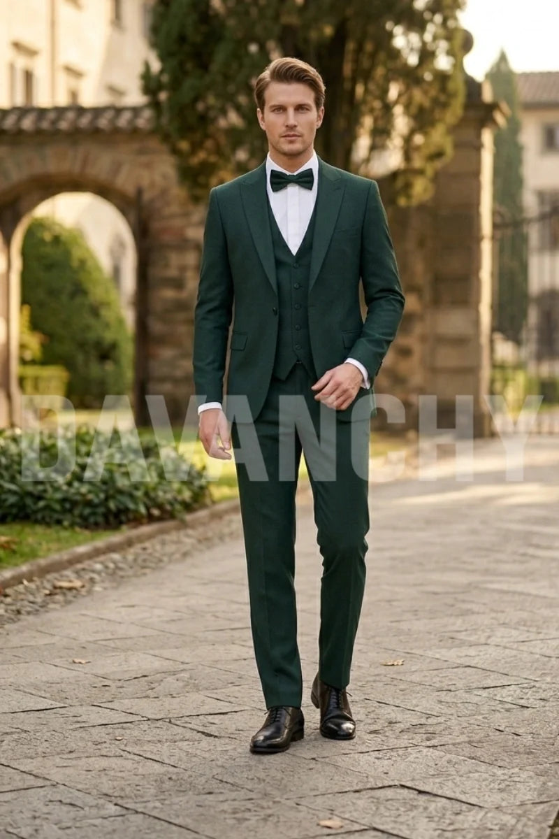 Men Premium Emerald Green Three Piece Suit-Front