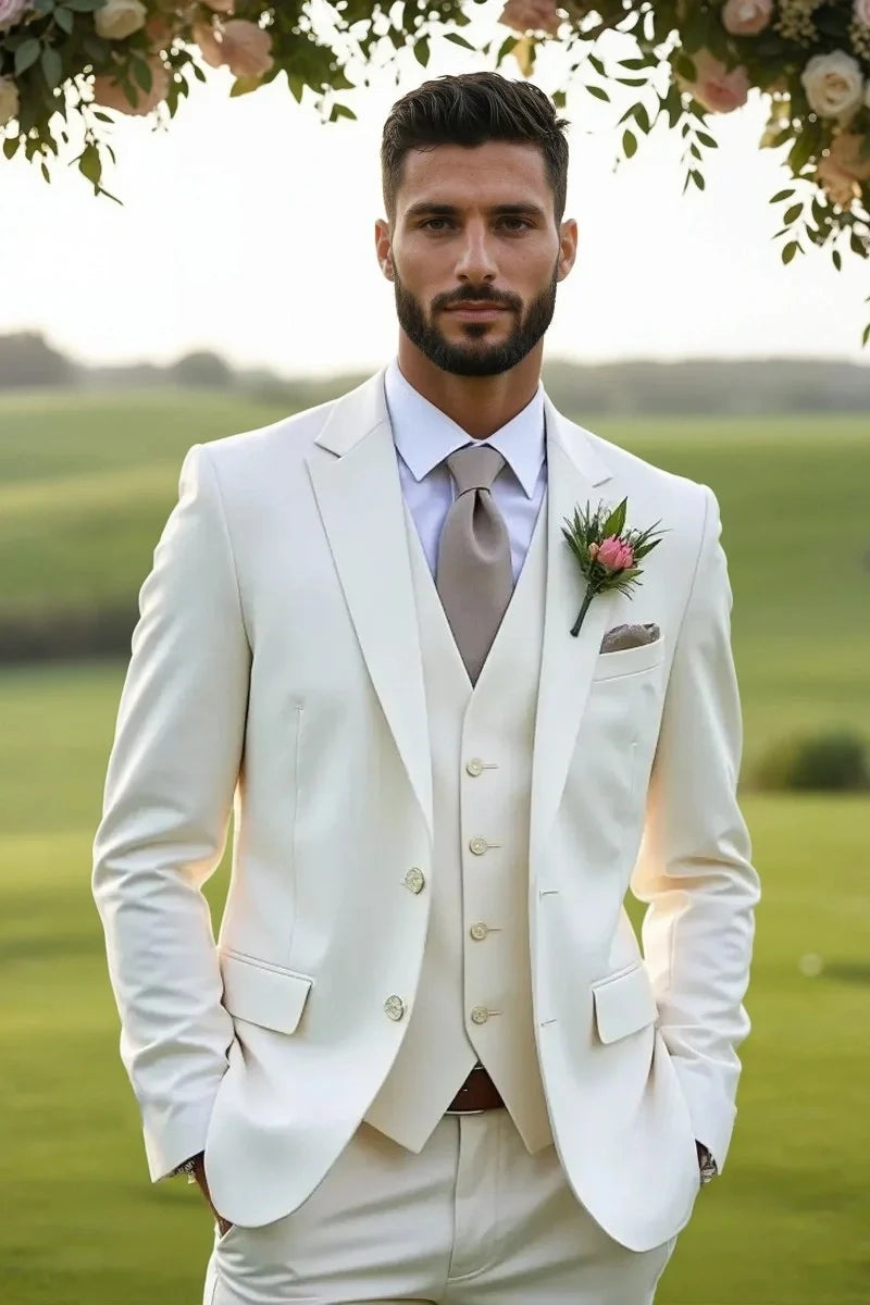 Men’s off-white three piece suit-Front