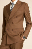 Men Double Breasted Brown Suit Formal Fashion Wedding Wear Classic Bespoke For Him