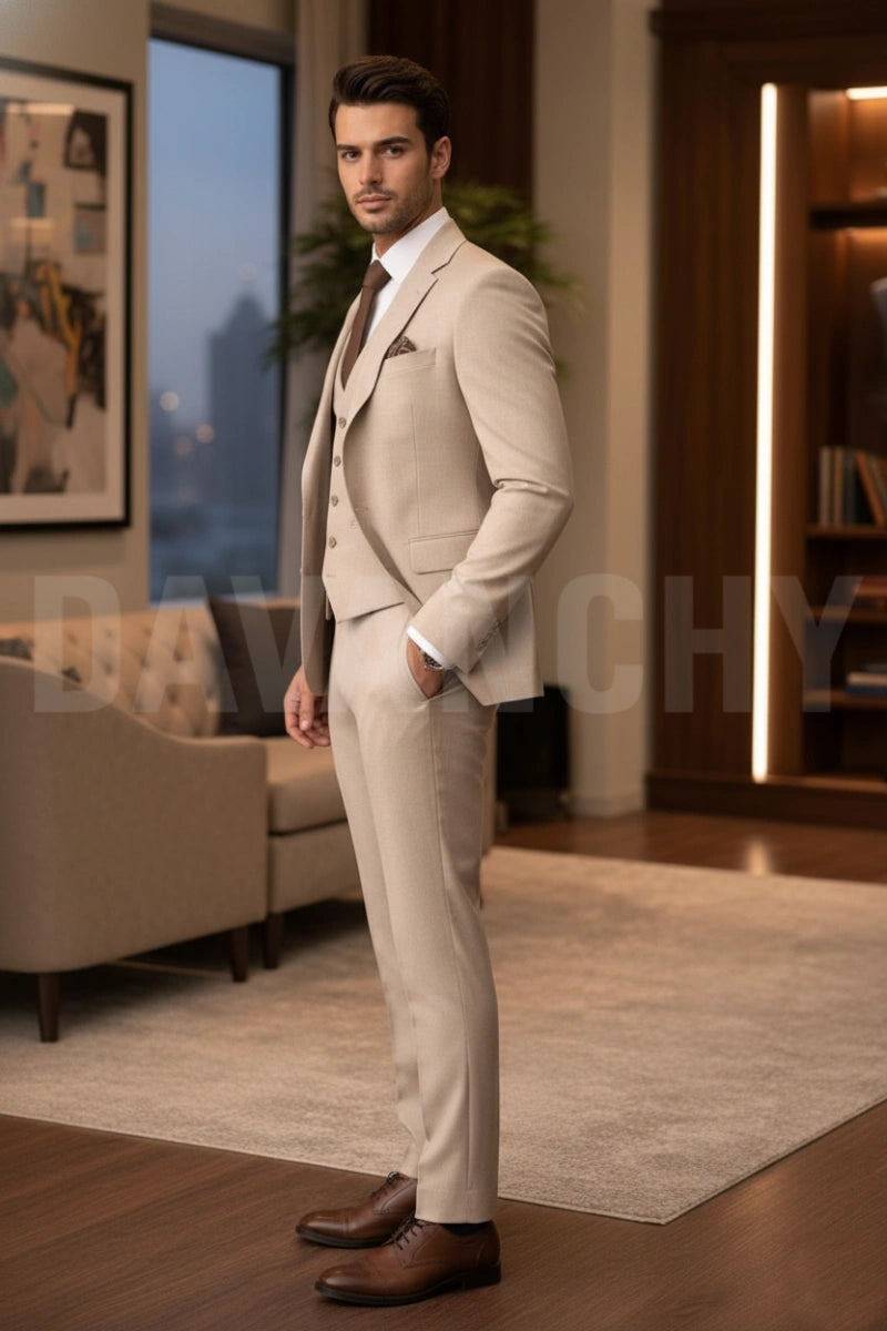 Elegant Beige Wedding Suit for Men-Side