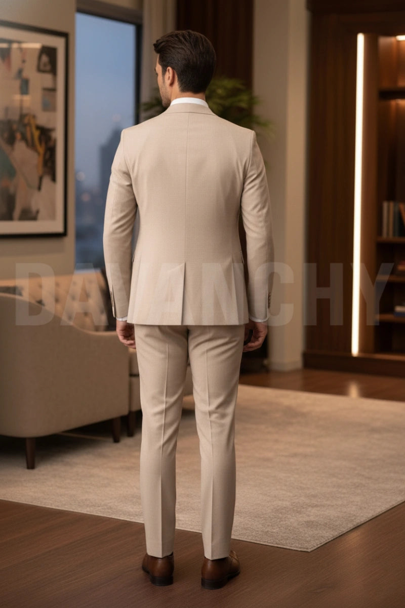 Premium Slim Fit Groom Suit Beige-Back