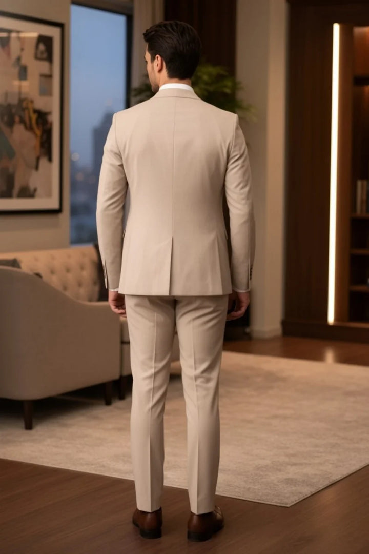 Premium Slim Fit Groom Suit Beige-Back
