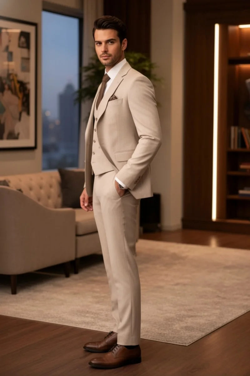 Elegant Beige Wedding Suit for Men-Side