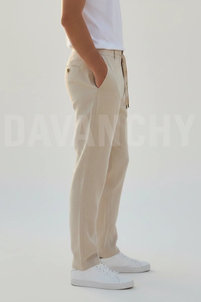 Adjustable drawstring waistband linen trouser for men-Side