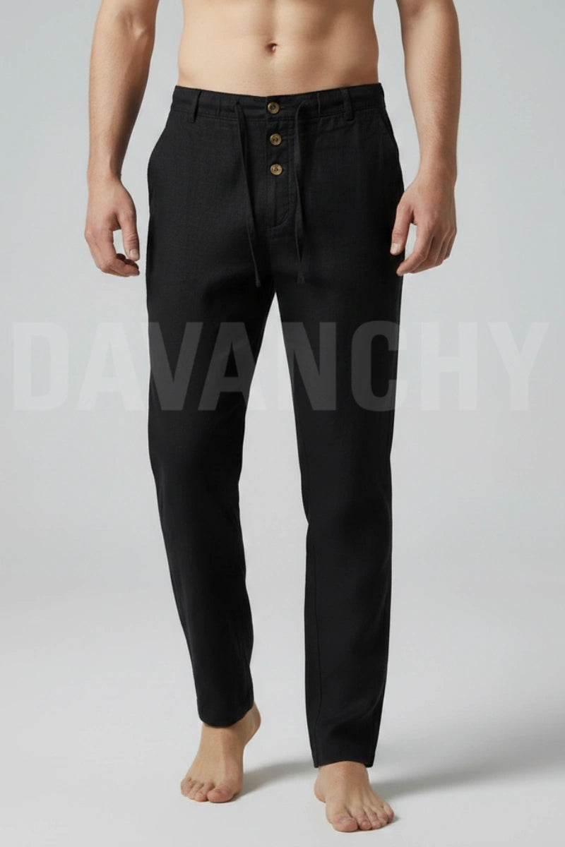 Premium black linen trouser-Front
