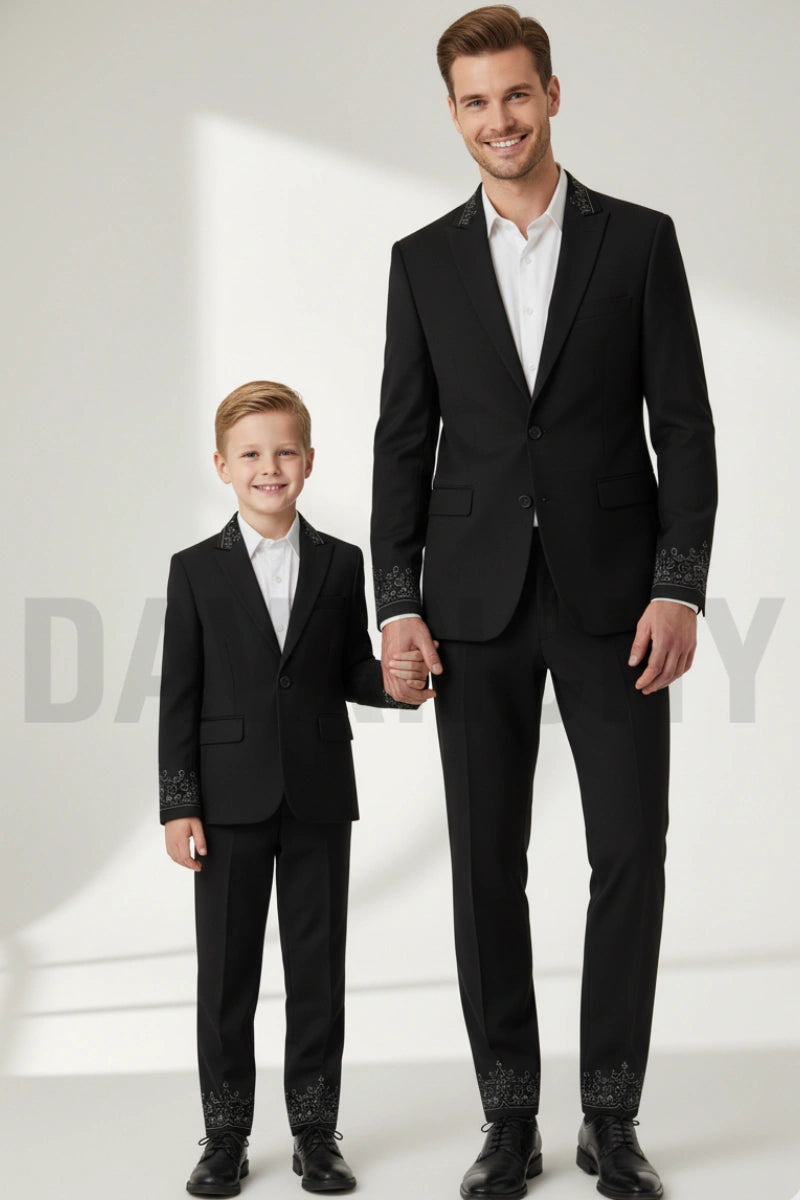 Men father son duo two piece embroidered suit-Front